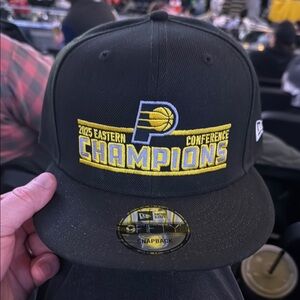 Pacers 2025 eastern conference champs -Black Snapback Cap with Yellow Embroidery